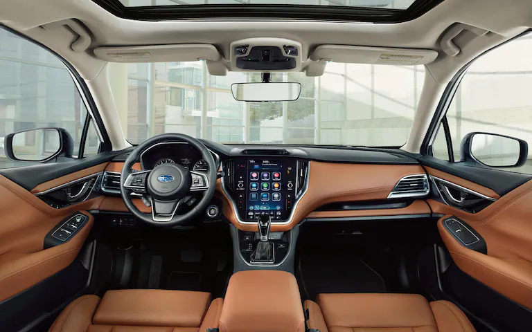 An interior view showing the genuine Nappa leather upholstery on the 2022 Subaru Legacy Touring XT.