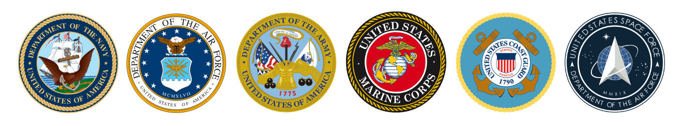 United States Military branch logos.